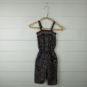 Cherokee girls size 3T ruffle smock small floral pant romper navy blue white